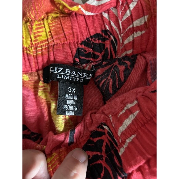 Liz Banks Red Tropical Print Cotton Shorts Size 3x Paper Bag Waist - Picture 5 of 6